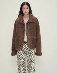 Holiday Bazaar contrast-collar shearling coat with shaved leather trim product image 10