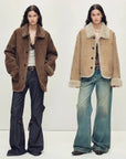 Holiday Bazaar contrast-collar shearling coat with shaved leather trim product image 13