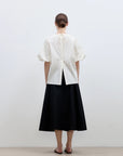 "Iceland Diary" neckline pleated design round neck tie puff sleeve short sleeve shirt for women - variant_title