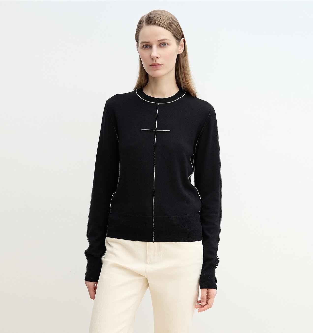 “Imbell"Imported Yangtze 30NM Contrast Stitch Wool Knit Skin - Friendly Short Top - variant_title