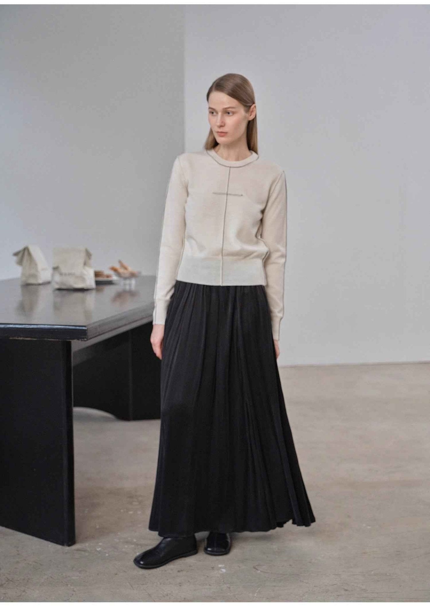 “Imbell"Imported Yangtze 30NM Contrast Stitch Wool Knit Skin - Friendly Short Top - variant_title
