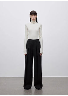 Imported wool pleated high - waisted straight - leg all - match slimming suit trousers for women - variant_title