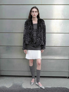 Inspiration Glimpse black and white rabbit fur coat street style view