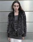 "Inspiration Glimpse" lapel double - breasted loose woven Rex rabbit fur coat for women in winter - variant_title