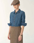 Italian imported BERTO denim classic old money style lapel shirt for women - variant_title