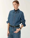 Italian imported BERTO denim classic old money style lapel shirt for women - variant_title