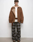 Jazz Party brown Merino shearling short jacket, full-length front view