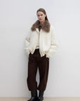 Fireladyfur Johnny off-white parka three-quarter styling view