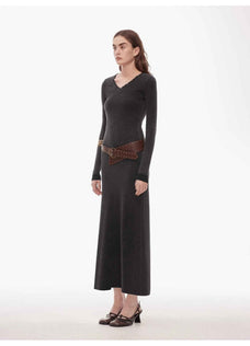 "Kalle Morning" fashionable fermented washed distressed raw edge V - neck waist dress for women - variant_title