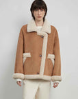 Lapel Biker Style faux leather shearling jacket product image 03