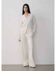 "Lazy urban" Yangtze Merino wool polo - neck cardigan straight - leg knitted pants suit - variant_title
