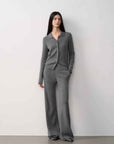 "Lazy urban" Yangtze Merino wool polo - neck cardigan straight - leg knitted pants suit - variant_title
