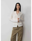 "Lazy urban" Yangtze Merino wool polo - neck cardigan straight - leg knitted pants suit - variant_title