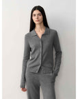 "Lazy urban" Yangtze Merino wool polo - neck cardigan straight - leg knitted pants suit - variant_title