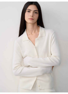 "Lazy urban" Yangtze Merino wool polo - neck cardigan straight - leg knitted pants suit - variant_title