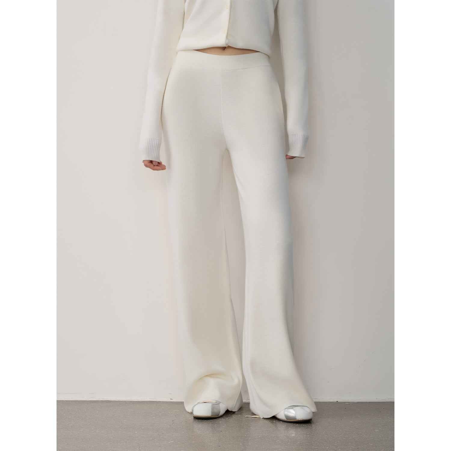 "Lazy urban" Yangtze Merino wool polo - neck cardigan straight - leg knitted pants suit - variant_title