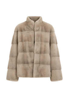 Legacy Mink neutral taupe stand-collar coat, transparent product view