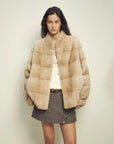 Legacy Mink Cream stand-collar coat on model