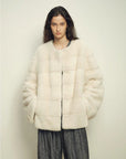 Legacy Mink Pearl round-neck coat on model