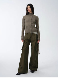 "Leisure First" Personalized three - dimensional large patch pocket straight wide - leg work trousers - variant_title