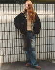 Leopard Fantasy reversible rabbit fur coat black side street style