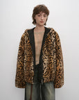 "Leopard Fantasy" Leopard Spot Print Reversible Drop Shoulder Hooded Custom Rabbit Fur Coat - variant_title
