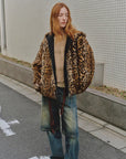 "Leopard Fantasy" Leopard Spot Print Reversible Drop Shoulder Hooded Custom Rabbit Fur Coat - variant_title