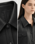 Letrans Women's Cropped Belted Leather Safari Jacket “Twilight Knight”Firelady Fur
