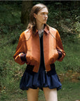 main Letrans Women_s Cropped Lambskin Leather Jacket_ Retro Vintage Style_3