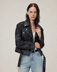 Letrans Women's Lambskin Leather Biker Jacket Cropped Retro Moto Style "Murasaki River"Firelady Fur
