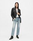 Letrans Women's Lambskin Leather Biker Jacket Cropped Retro Moto Style "Murasaki River"Firelady Fur
