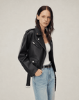 Letrans Women's Lambskin Leather Biker Jacket Cropped Retro Moto Style "Murasaki River"Firelady Fur