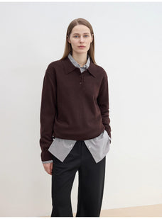 "Library Diary" Machine Washable Premium Wool Women's Polo Neck Loose Top - variant_title