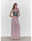 "Light and Shadow Walking" Retro Fashionable Dirty Printed Reverse - Fold Mid - Low - Waist Double - pleat Straight - leg Wide - Leg Casual Pants - variant_title