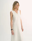 Lightweight and zero - pressure cupro linen textured anti - wrinkle V - neck sleeveless A - line dress - variant_title