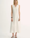 Lightweight and zero - pressure cupro linen textured anti - wrinkle V - neck sleeveless A - line dress - variant_title