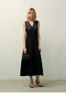 Lightweight and zero - pressure cupro linen textured anti - wrinkle V - neck sleeveless A - line dress - variant_title