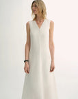 Lightweight and zero - pressure cupro linen textured anti - wrinkle V - neck sleeveless A - line dress - variant_title
