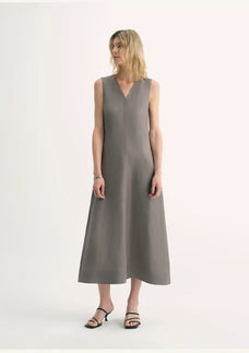 Lightweight and zero - pressure cupro linen textured anti - wrinkle V - neck sleeveless A - line dress - variant_title