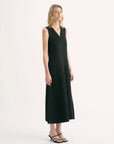Lightweight and zero - pressure cupro linen textured anti - wrinkle V - neck sleeveless A - line dress - variant_title