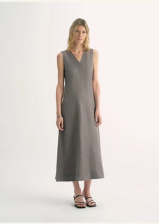 Lightweight and zero - pressure cupro linen textured anti - wrinkle V - neck sleeveless A - line dress - variant_title