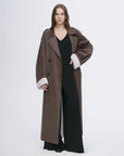 "Line Walker" matte micro - velvet drape classic elegant double - breasted straight long trench coat - variant_title