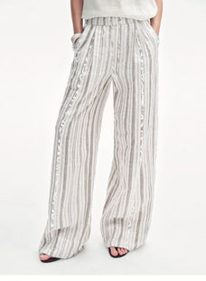 Linen Vertical Stripe Drape Wide Leg Casual Pants"Fashion Tension" - variant_title