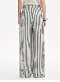 Linen Vertical Stripe Drape Wide Leg Casual Pants"Fashion Tension" - variant_title