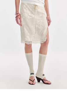 "Lingering Soft Light" Paneled Irregular Lace Straight - Cut Split Skirt - variant_title