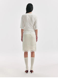 "Lingering Soft Light" Paneled Irregular Lace Straight - Cut Split Skirt - variant_title