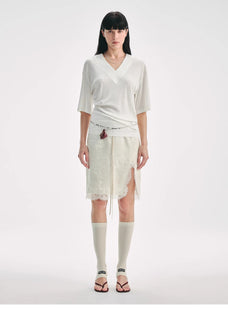 "Lingering Soft Light" Paneled Irregular Lace Straight - Cut Split Skirt - variant_title