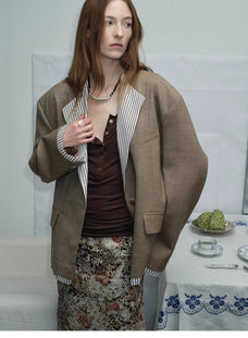 "London Diary"old money style contrasting lapel wool blazer - variant_title