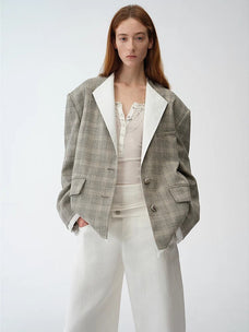 "London Diary"old money style contrasting lapel wool blazer - variant_title