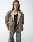 "London Diary"old money style contrasting lapel wool blazer - variant_title